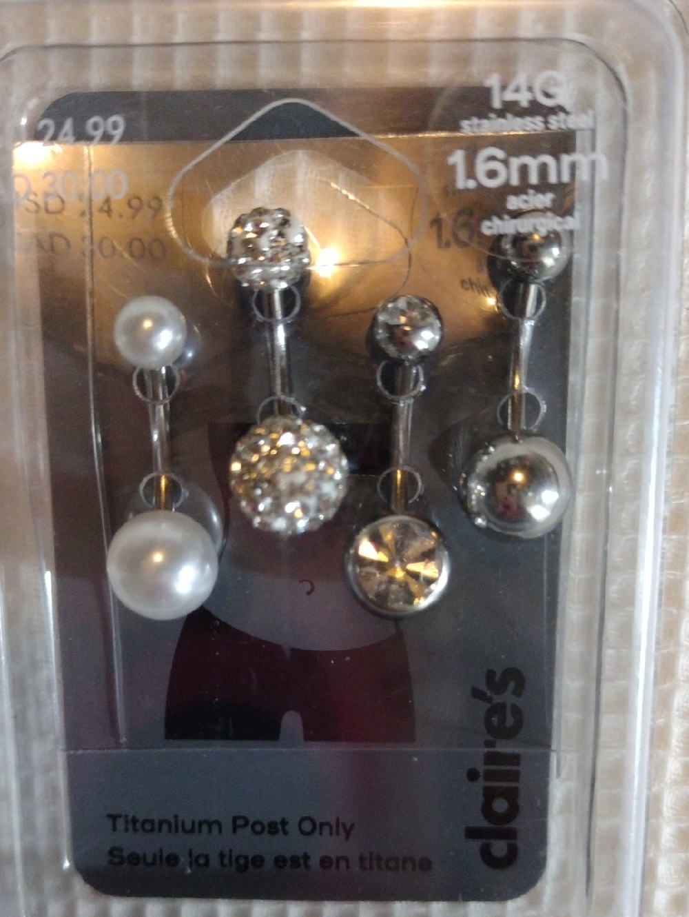 Claire's Silver Tone Pearl and Rhinestone Belly Ring Set